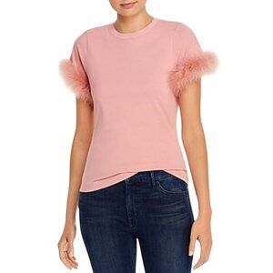 Cinq A Sept Zoie Short Feather Trim Sleeve Peony Pink Top Size XS